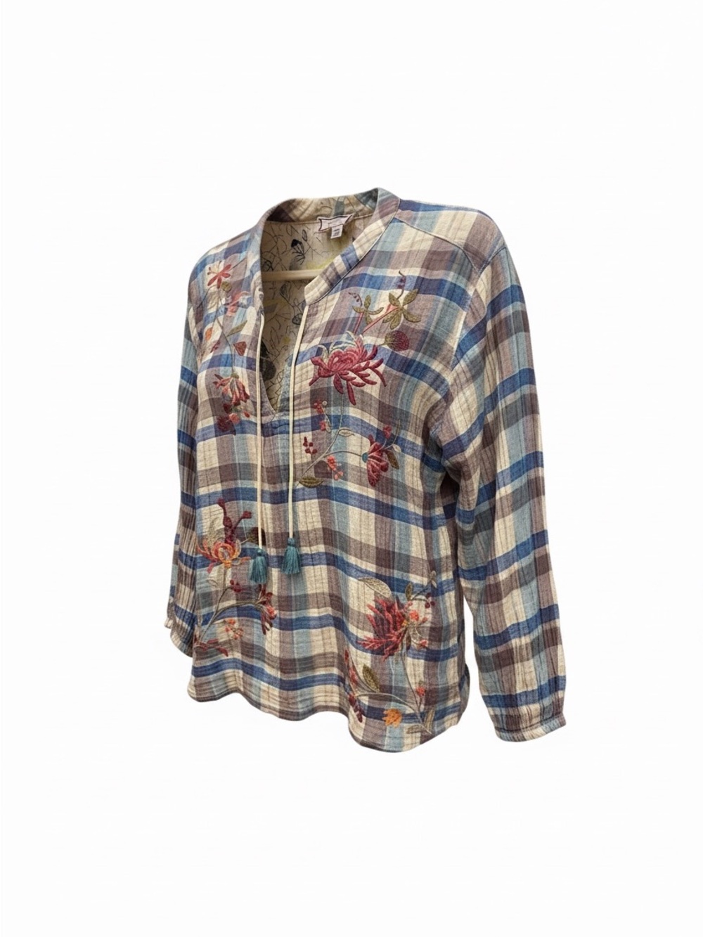 Johnny Was Workshop Viviana Effortless Scarf Blouse with Silk Back XL